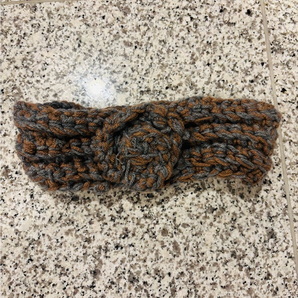 HANDMADE HEADWARMER, Cozy Knit Headband in Gray and Brown